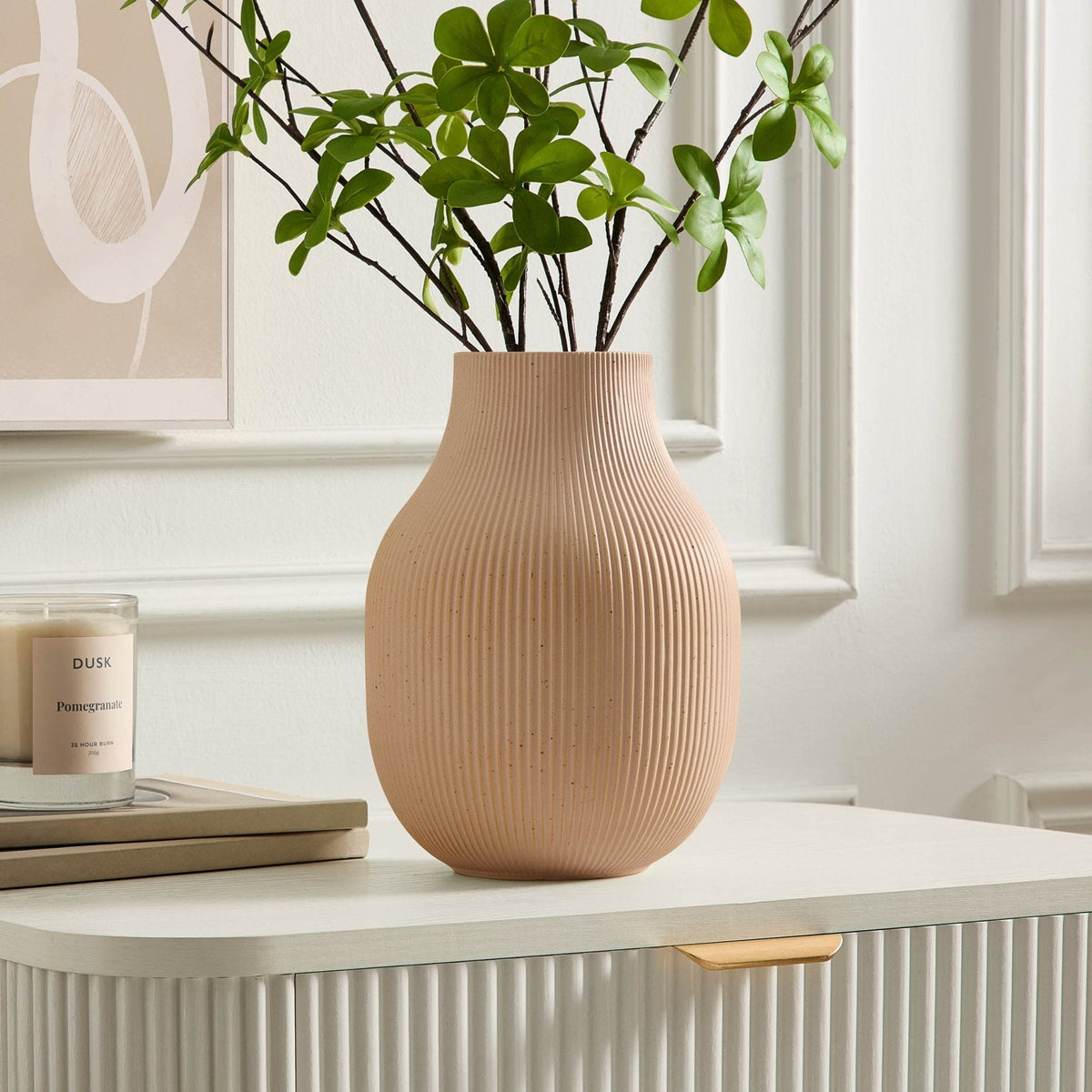 Rose Matt Ribbed Clay Vase - Pink - DUSK