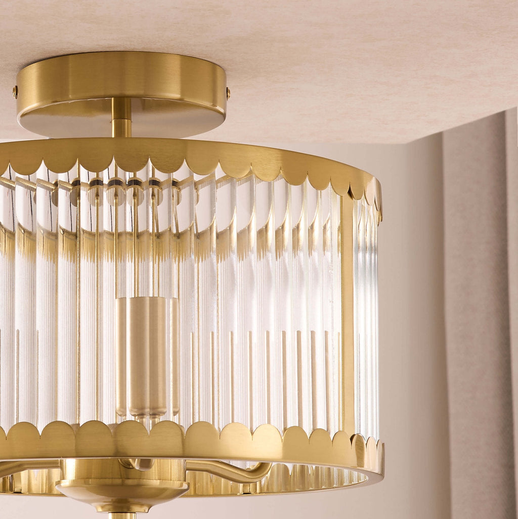 Rosie Glass Scallop Flush Ceiling Light - Gold - DUSK