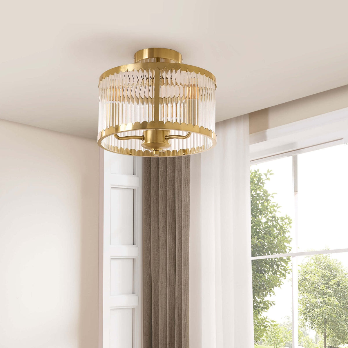 Rosie Glass Scallop Flush Ceiling Light - Gold - DUSK