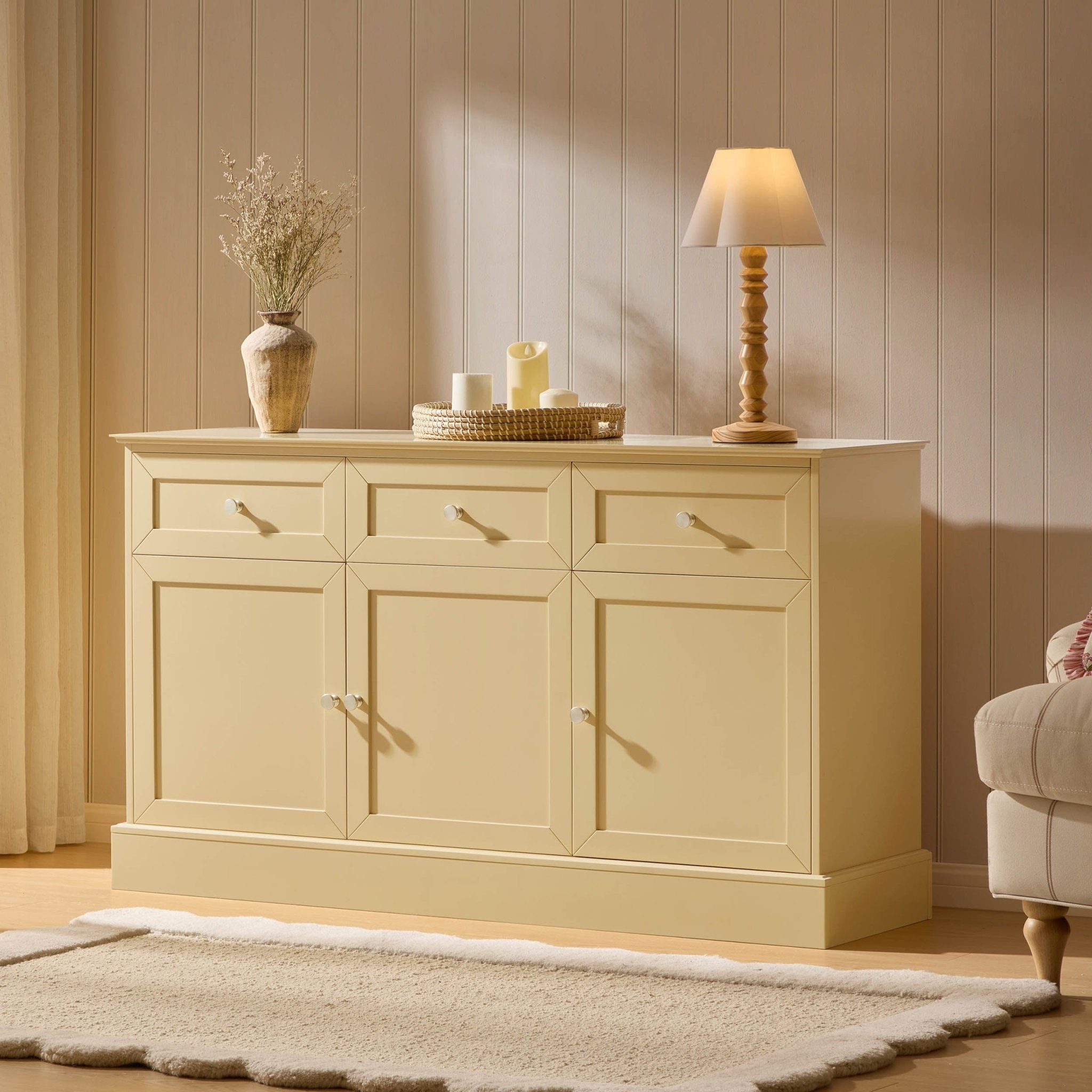 Ruby 3 Door Sideboard with Drawers - Butter Yellow - DUSK
