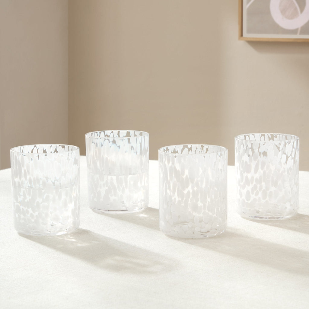 Sarda Dotty Glass Tumblers - Set of 4 - White - DUSK