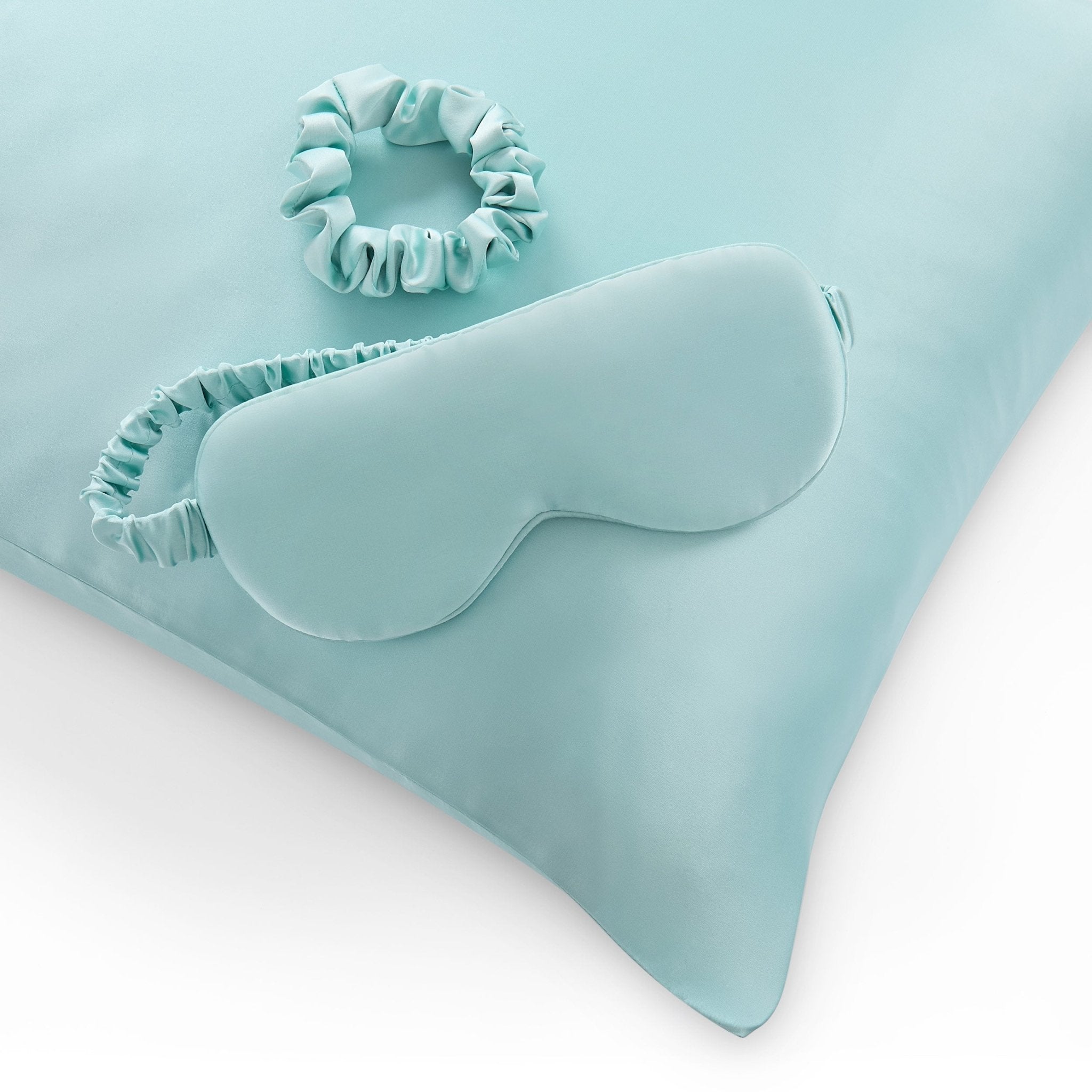 Satin Gift Set - Pillowcase, Eyemask and Hair Tie - Sage - DUSK
