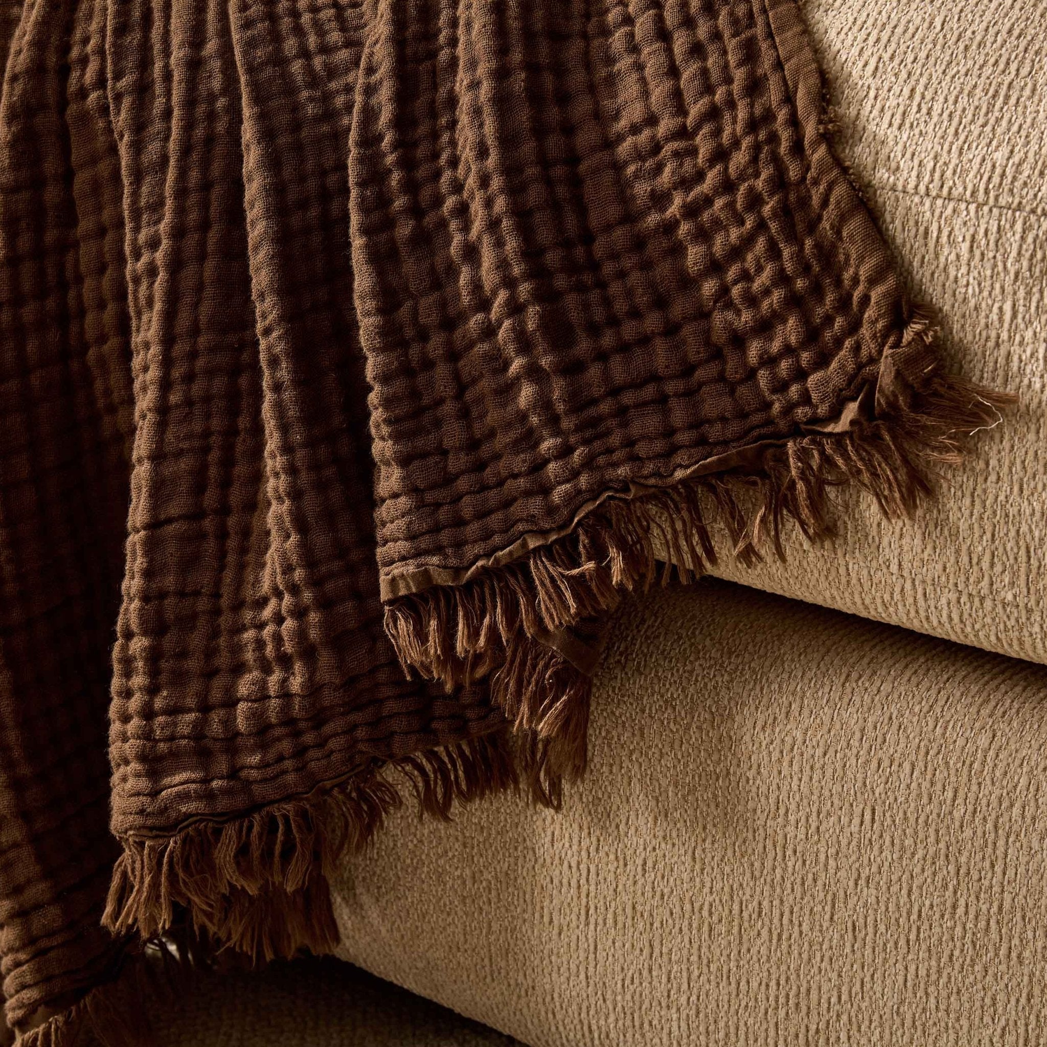 Savannah Four Layer Tufted Muslin Sofa Throw - Chocolate - DUSK
