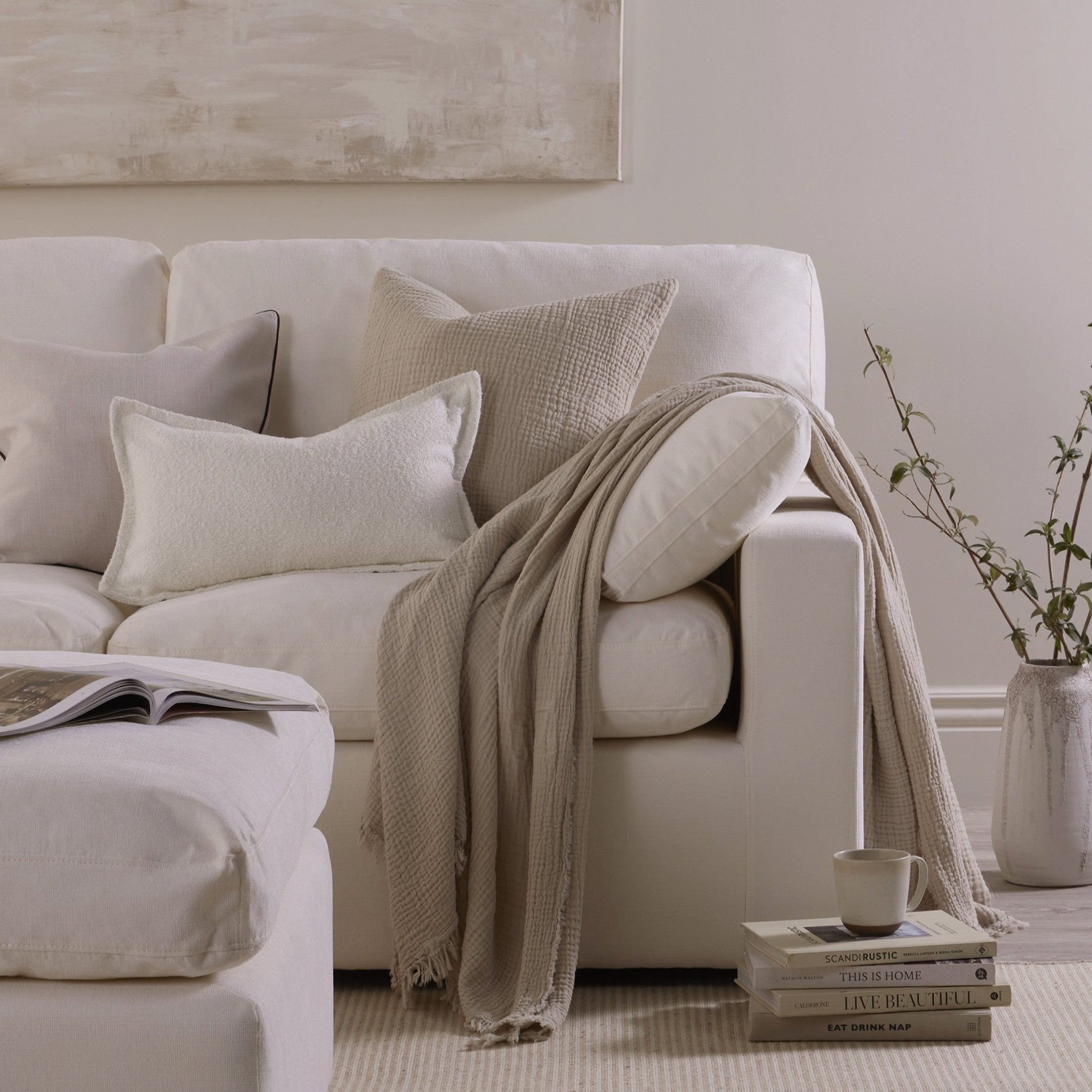 Savannah Four Layer Tufted Muslin Sofa Throw - Oat - DUSK