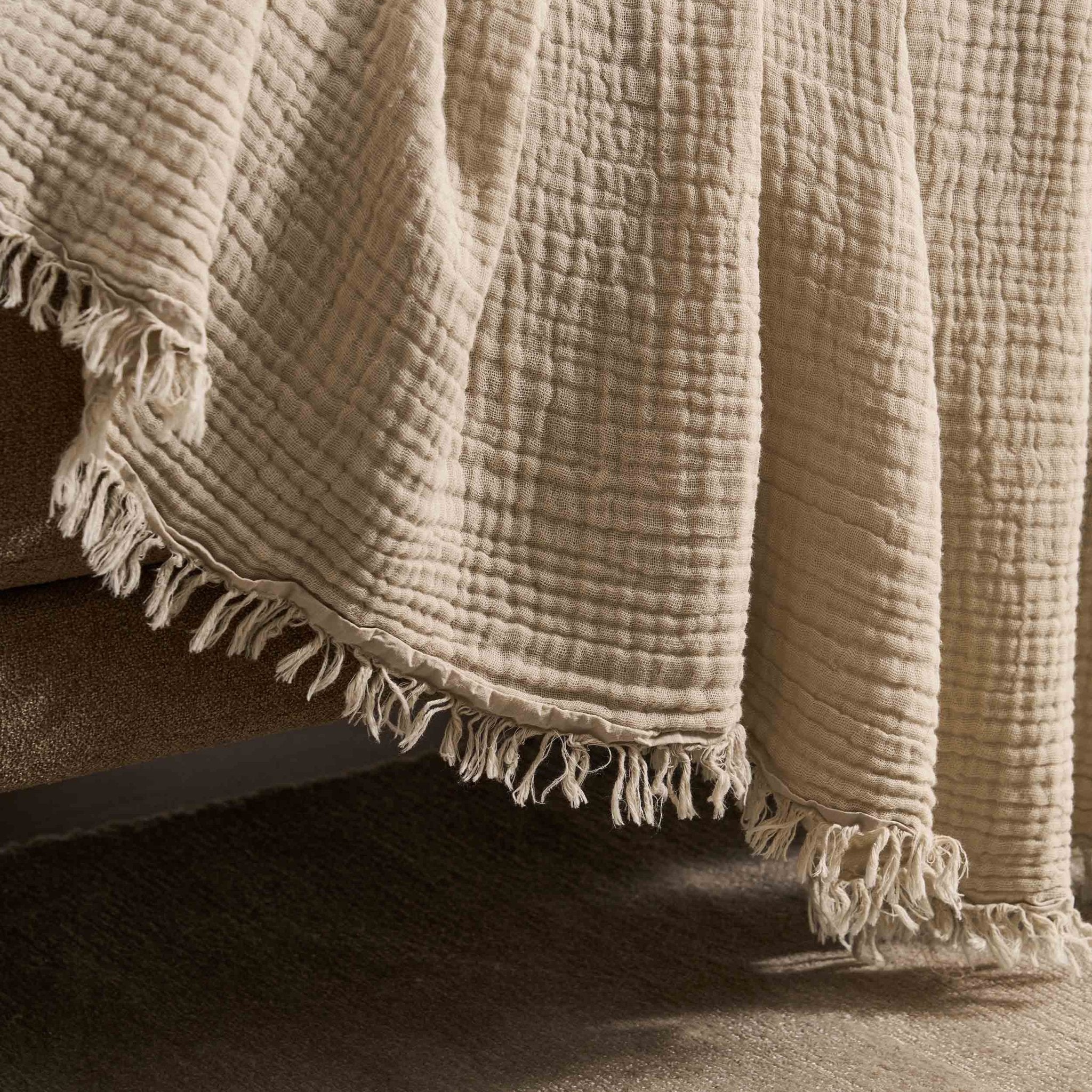 Savannah Four Layer Tufted Muslin Sofa Throw - Oat - DUSK