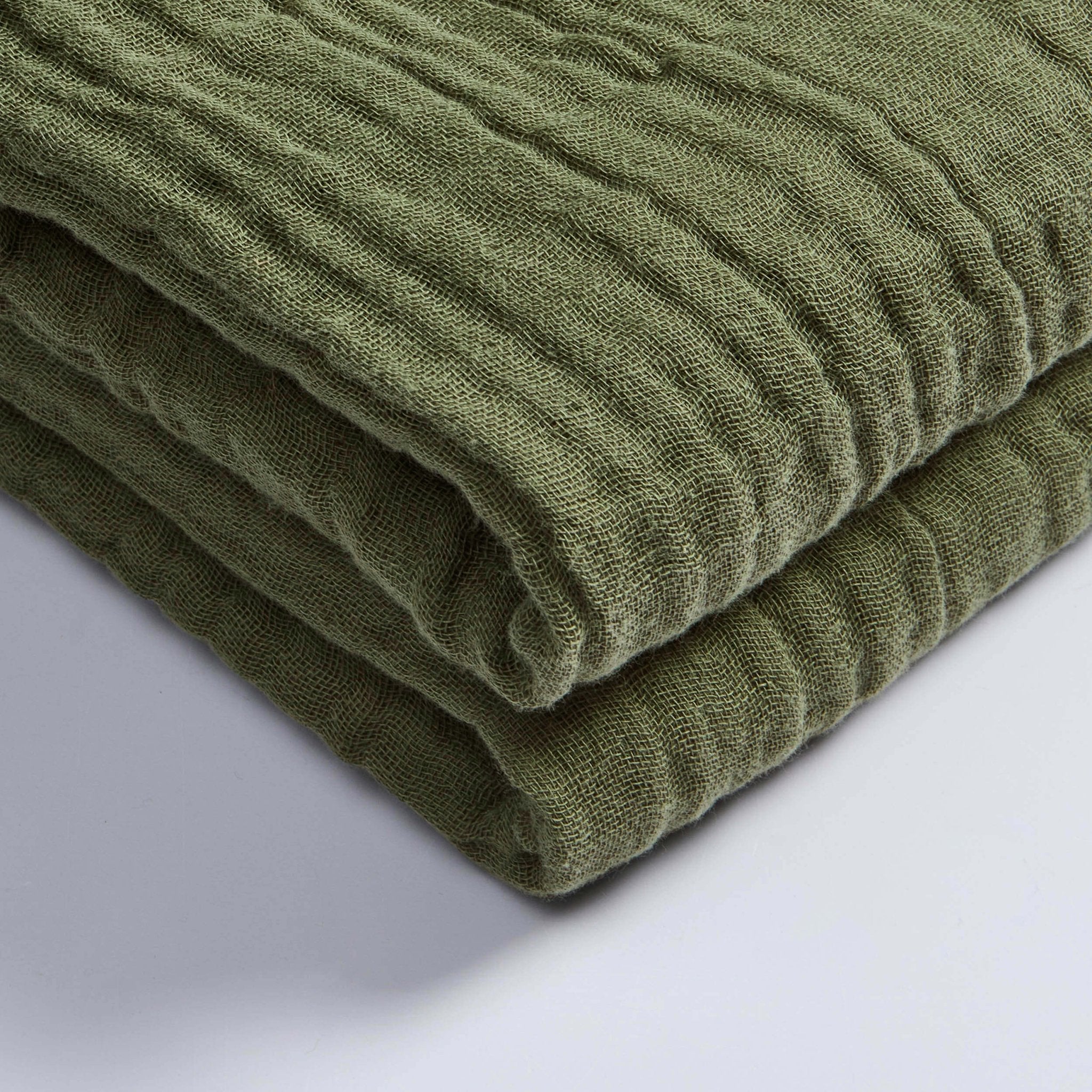 Savannah Four Layer Tufted Muslin Throw - Olive Green - DUSK