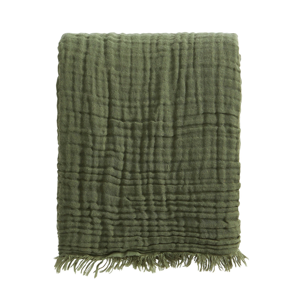 Savannah Four Layer Tufted Muslin Throw - Olive Green - DUSK
