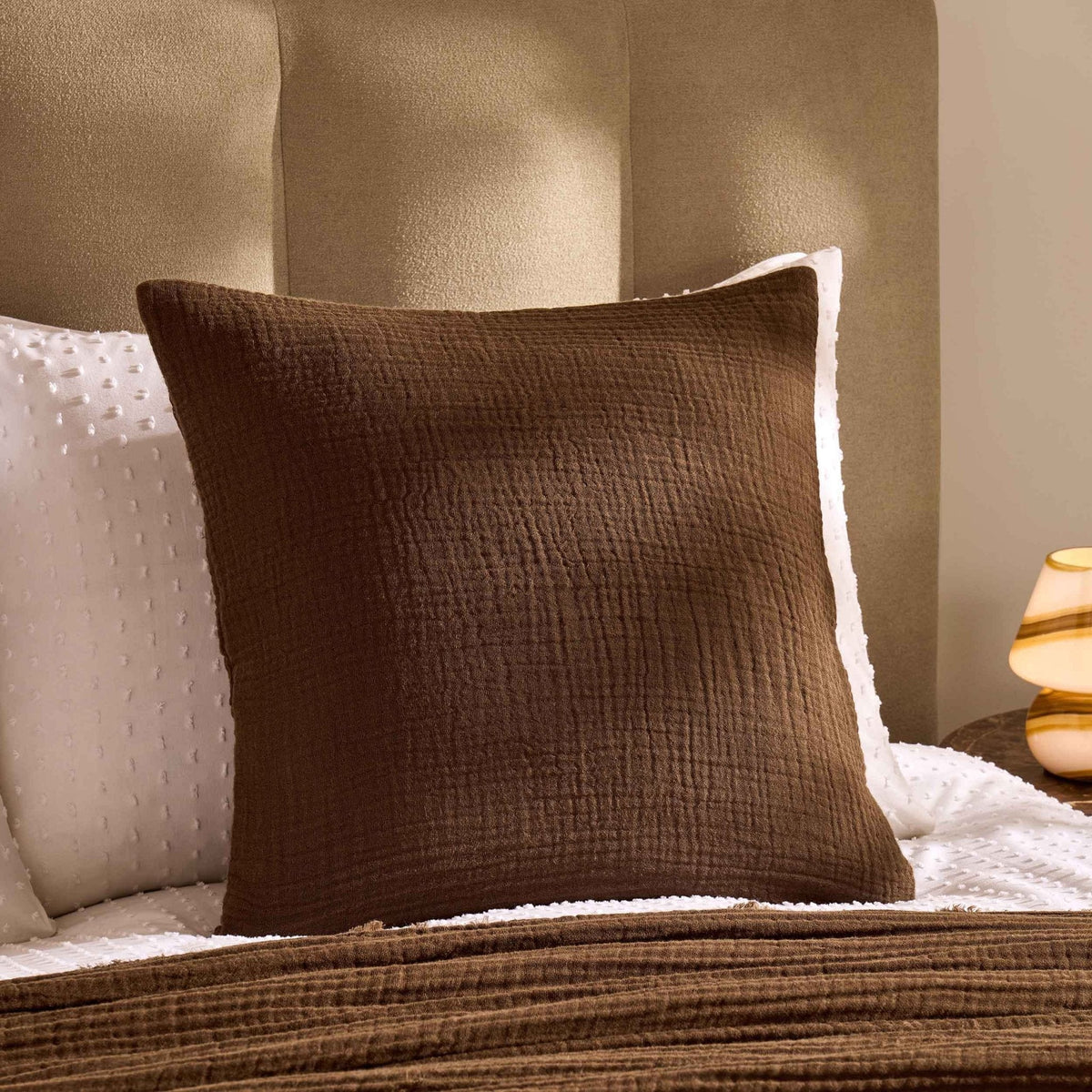 Savannah Set of 2 Tufted Muslin Cushion Covers - Chocolate - DUSK