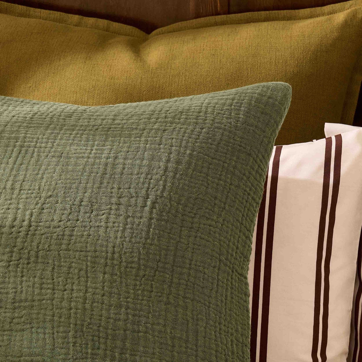 Savannah Set of 2 Tufted Muslin Cushion Covers - Olive Green - DUSK