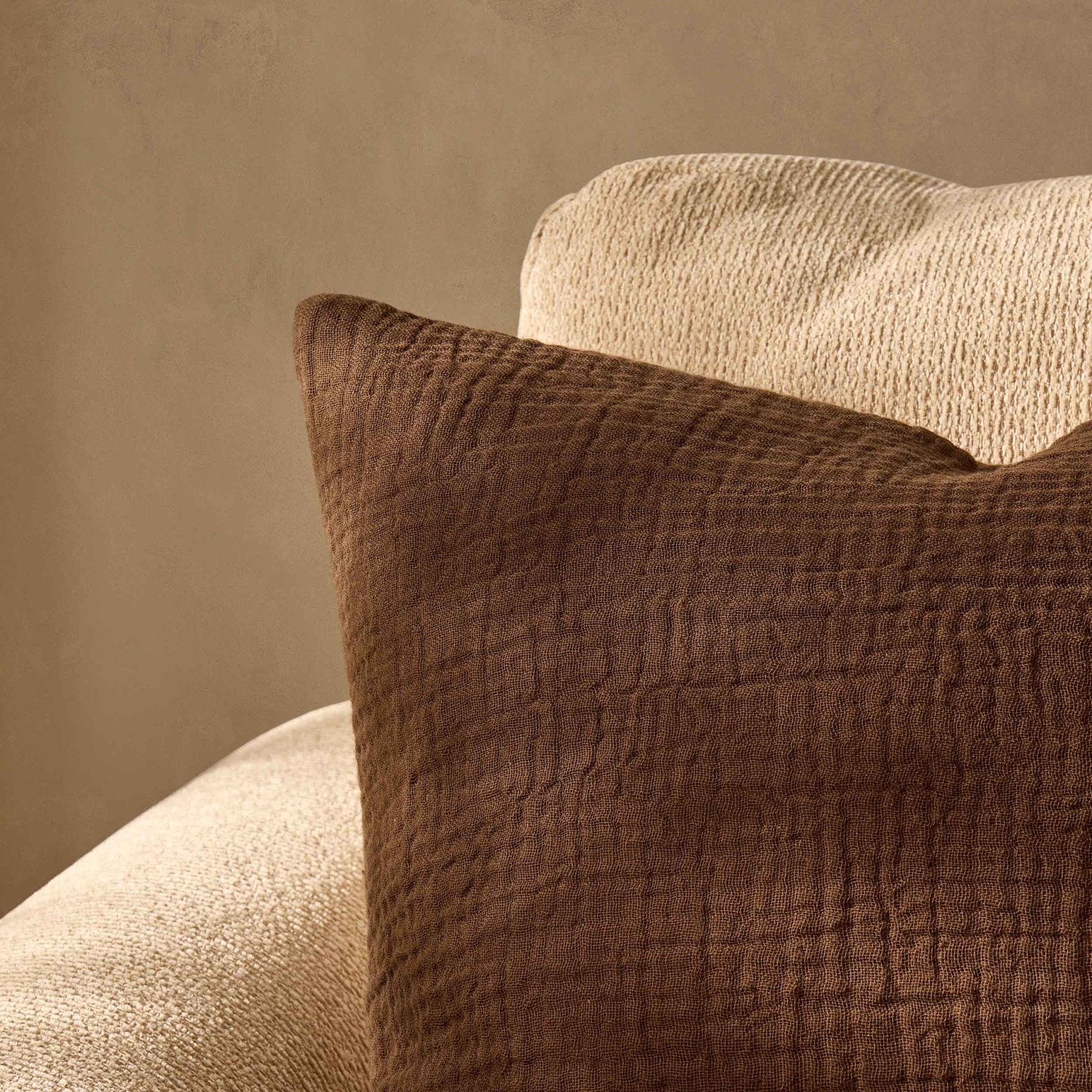 Savannah Set of 2 Tufted Muslin Sofa Cushion Covers - Chocolate - DUSK