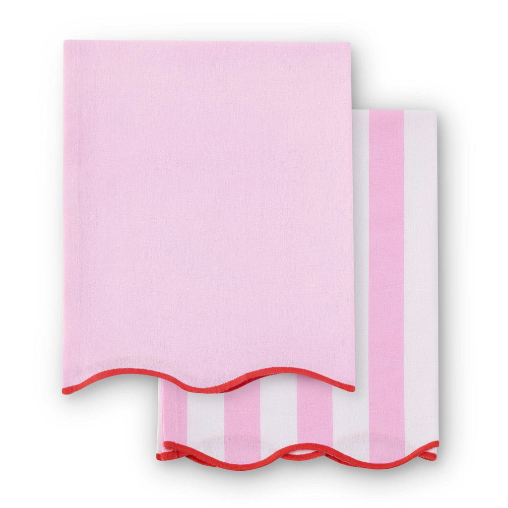 Scallop Edge Set of 2 Tea Towels - Pink/Red - DUSK