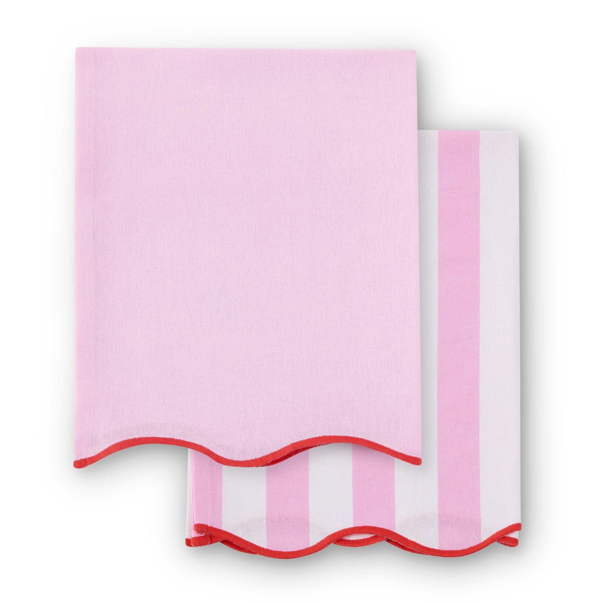 Scallop Edge Set of 2 Tea Towels - Pink/Red - DUSK