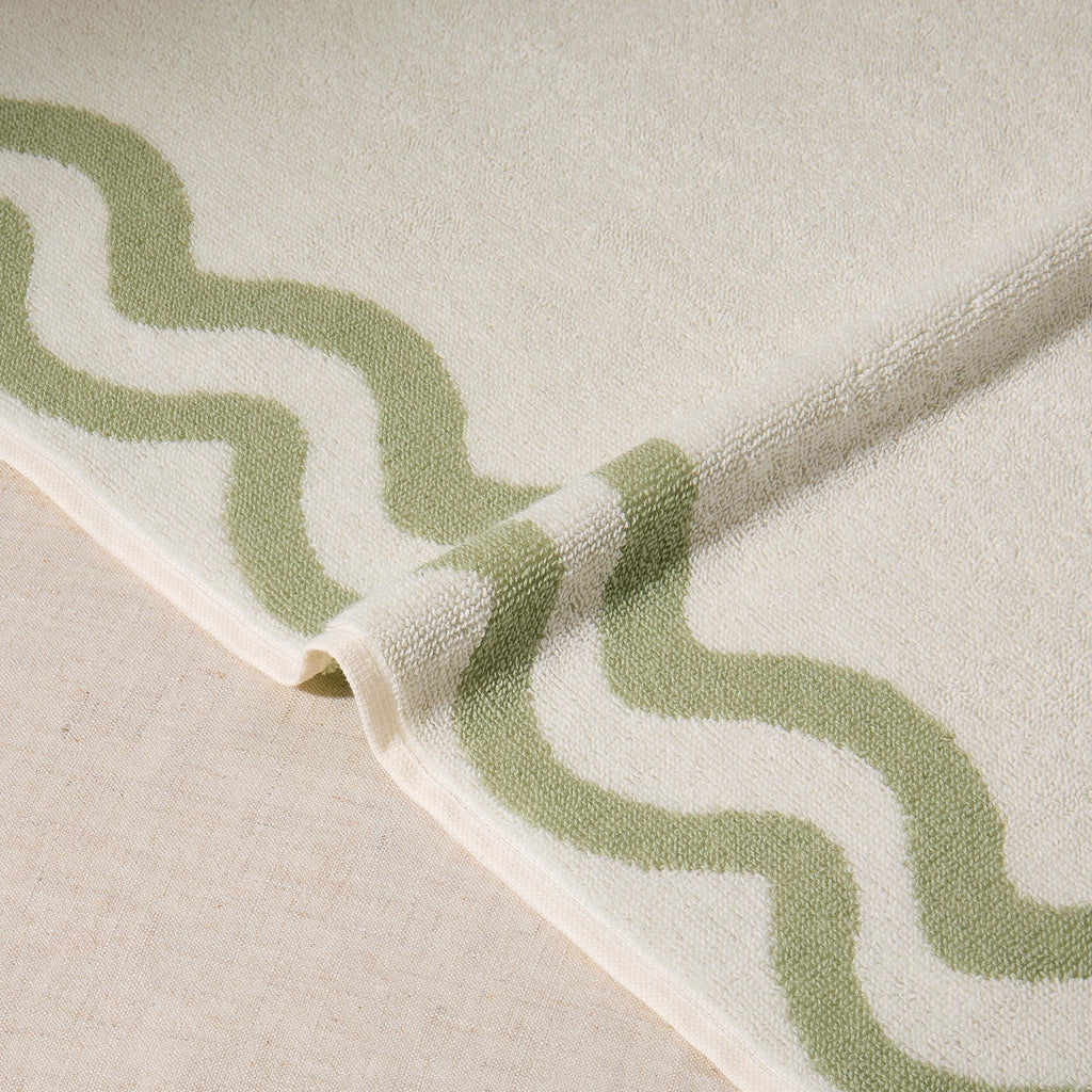 Scalloped Cotton Towels - Off - White/Olive - DUSK