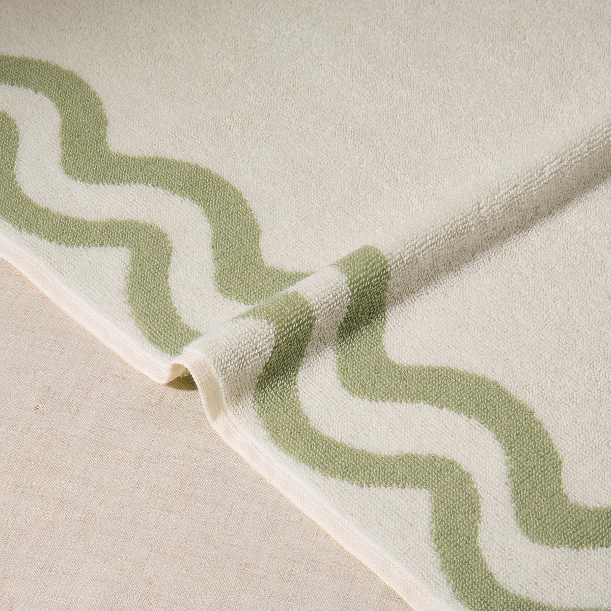 Scalloped Cotton Towels - Off - White/Olive - DUSK