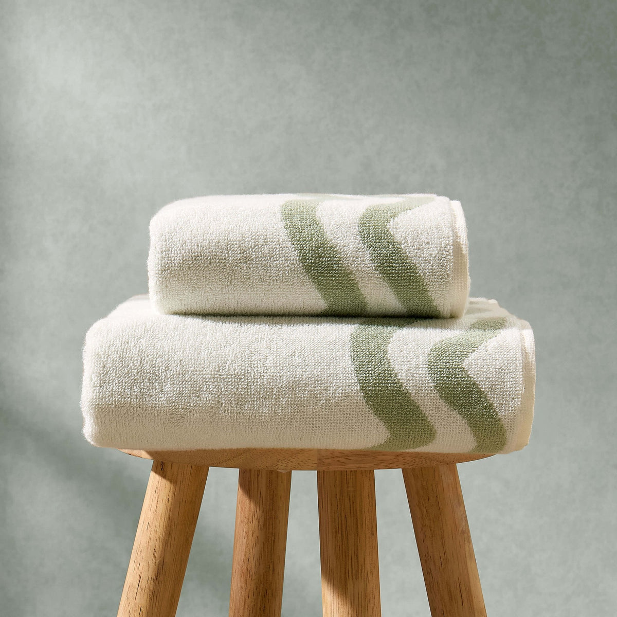 Scalloped Cotton Towels - Off - White/Olive - DUSK
