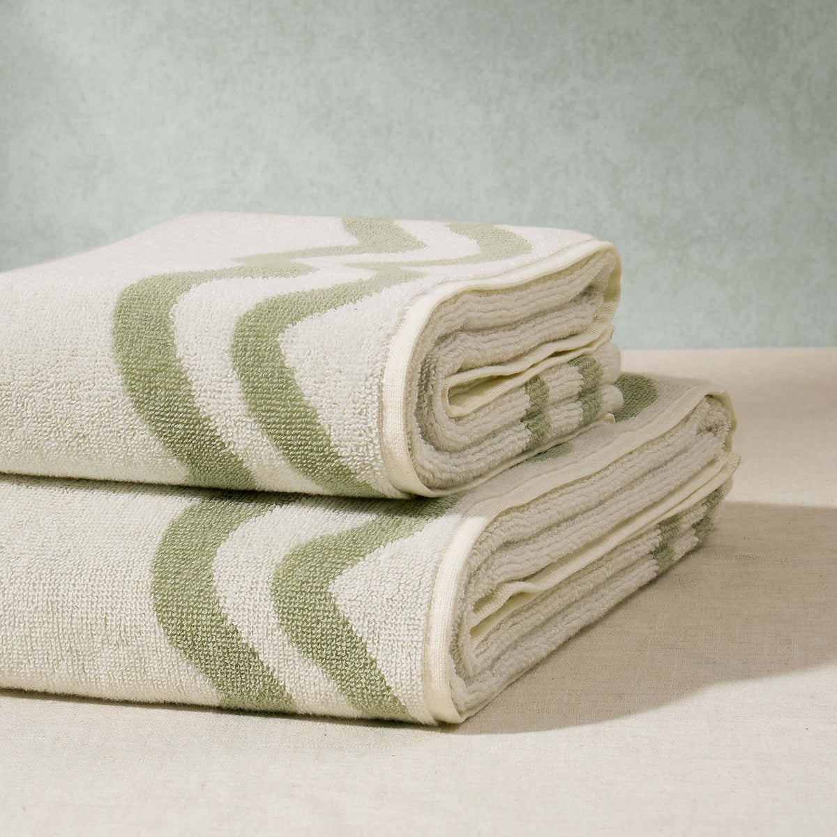 Scalloped Cotton Towels - Off - White/Olive - DUSK