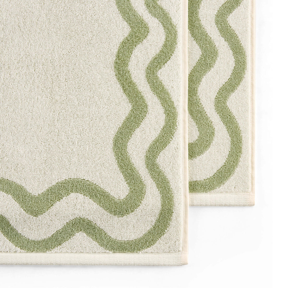 Scalloped Cotton Towels - Off - White/Olive - DUSK