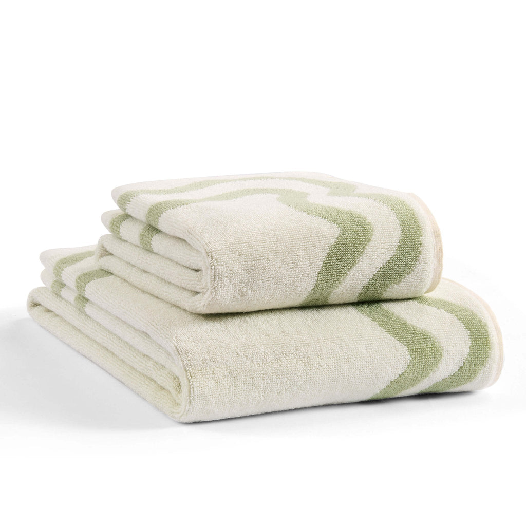 Scalloped Cotton Towels - Off - White/Olive - DUSK