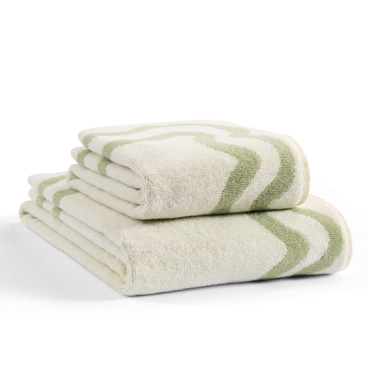 Scalloped Cotton Towels - Off - White/Olive - DUSK