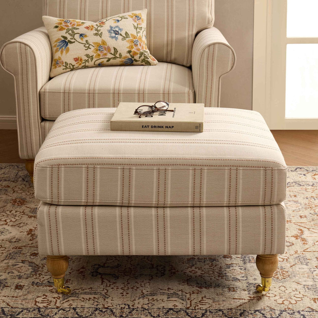 Sicily Pouffe - Natural Stitched Stripe - DUSK