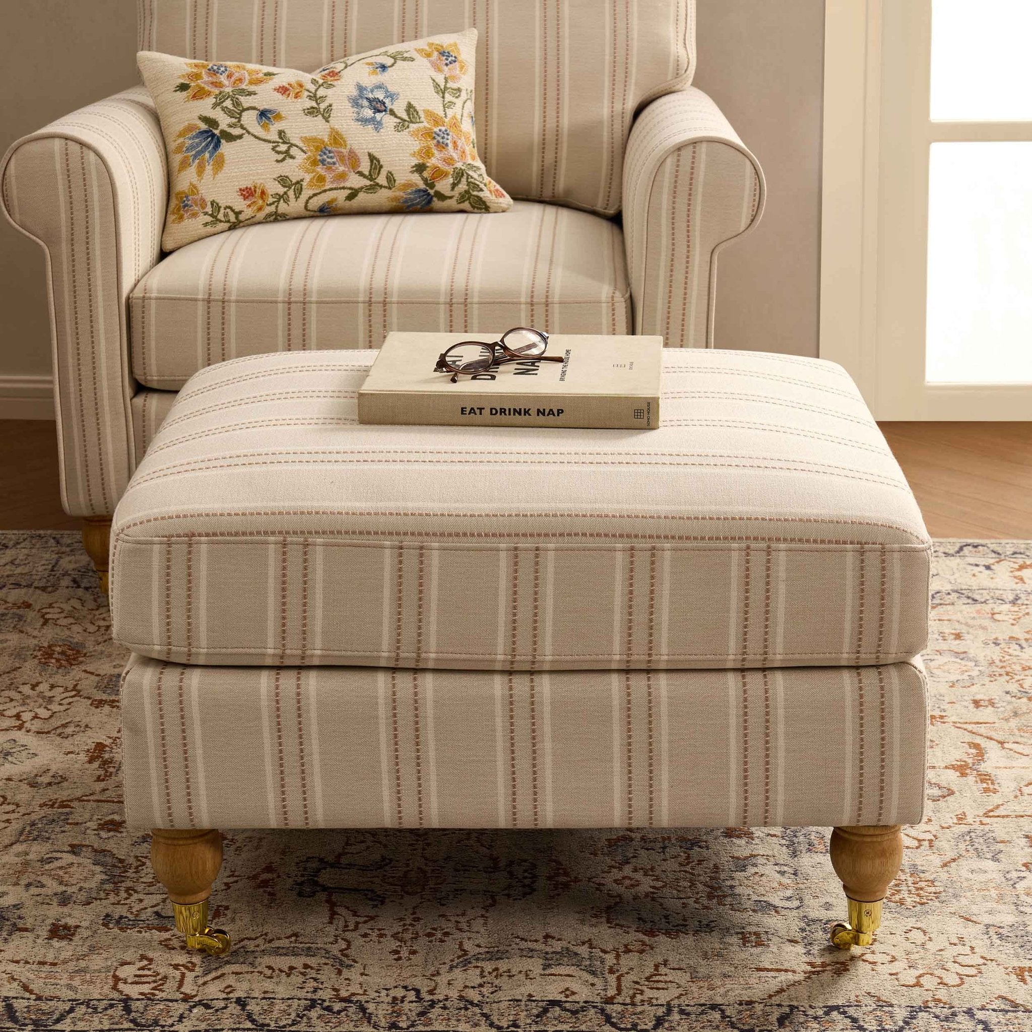 Sicily Pouffe - Natural Stitched Stripe - DUSK