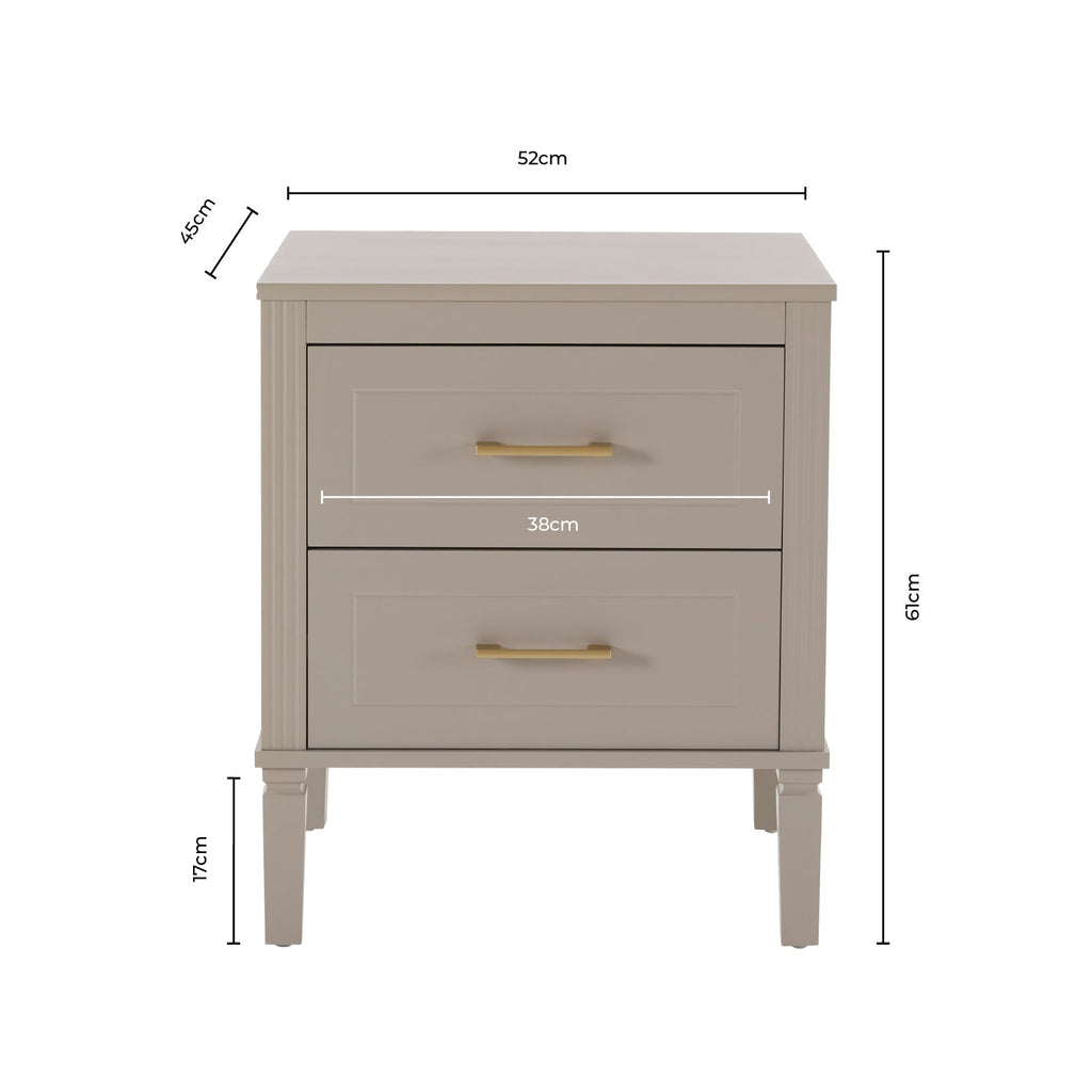 Sienna 2 Drawer Bedside Table - Cream - DUSK