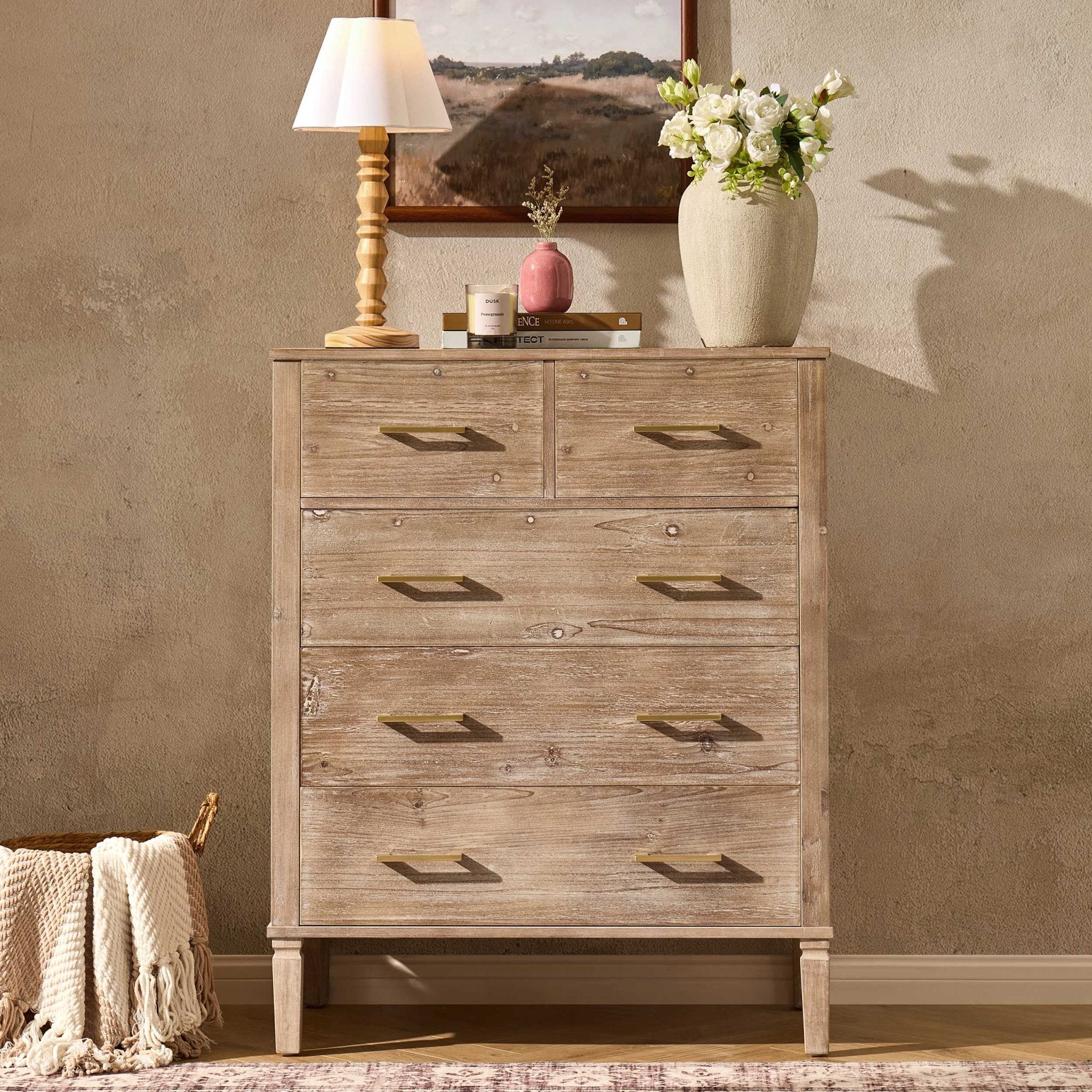 Sienna 5 Drawer Chest - Washed Wood - DUSK