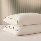 Simone 220 Thread Count Scallop Embroidered Edge Duvet Cover - White/Berry - DUSK