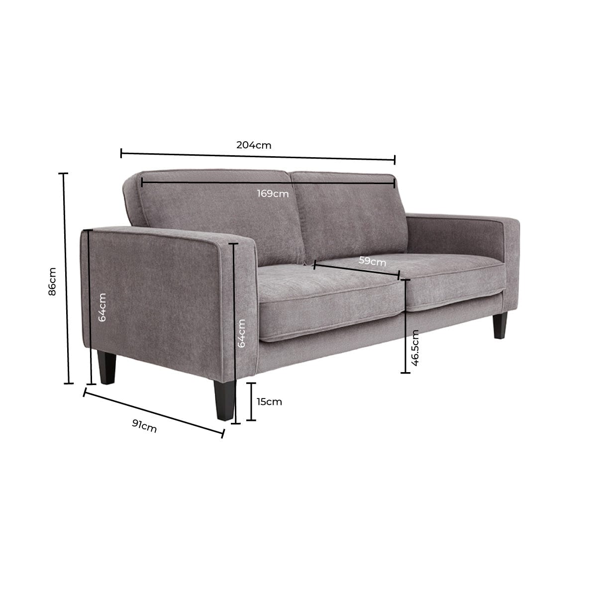 Soho 3 Seater Sofa - Grey - DUSK