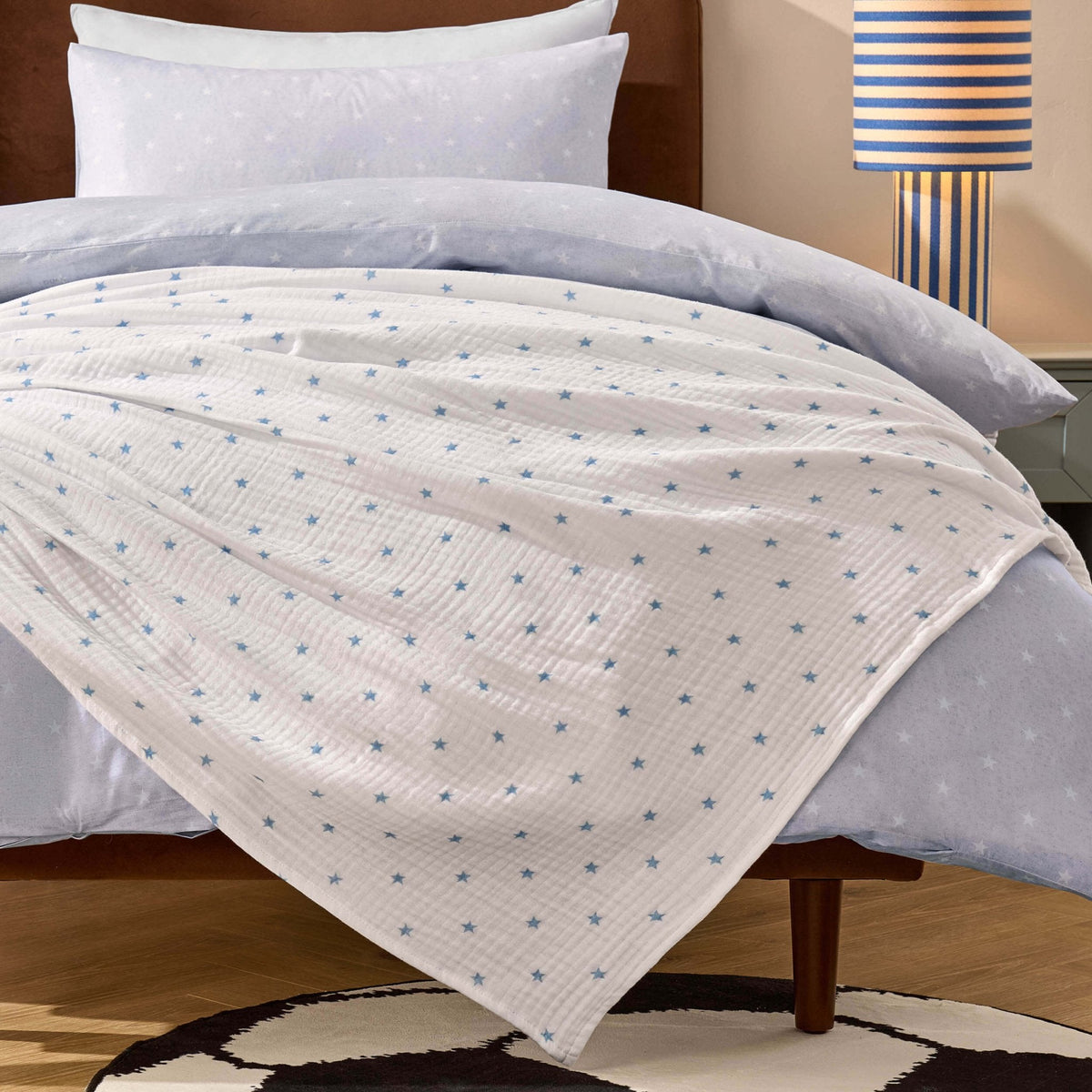Star Muslin Jacquard 100% Cotton Throw - Light Blue - DUSK