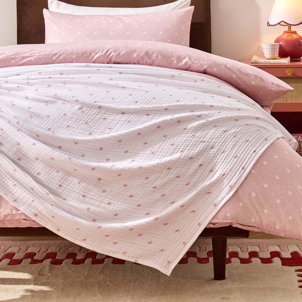 Star Muslin Jacquard 100% Cotton Throw - Light Pink - DUSK
