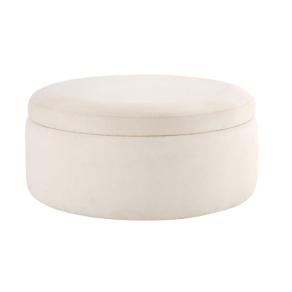 Stockton Round Storage Pouffe - Cream Linen - DUSK