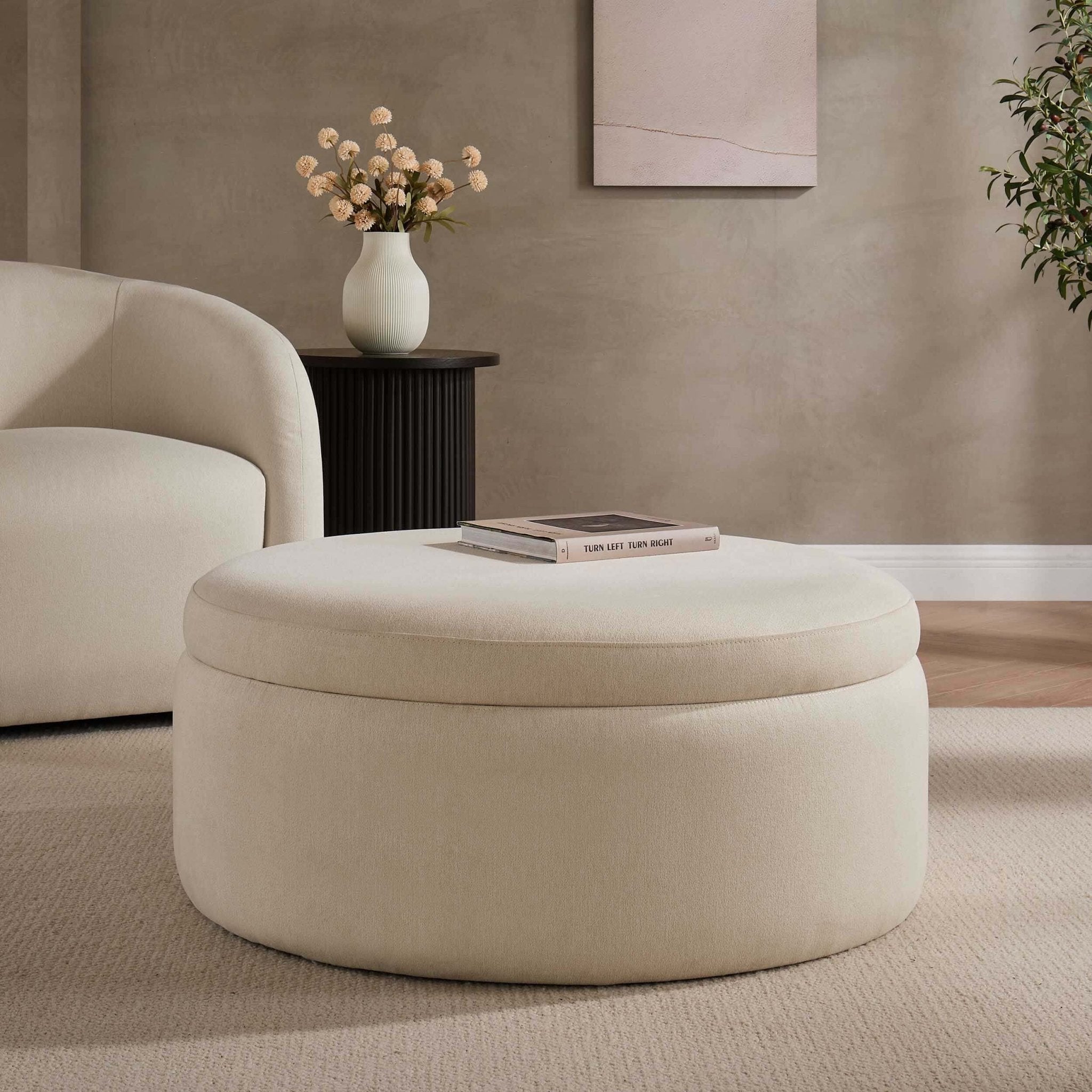Stockton Round Storage Pouffe - Cream Linen - DUSK
