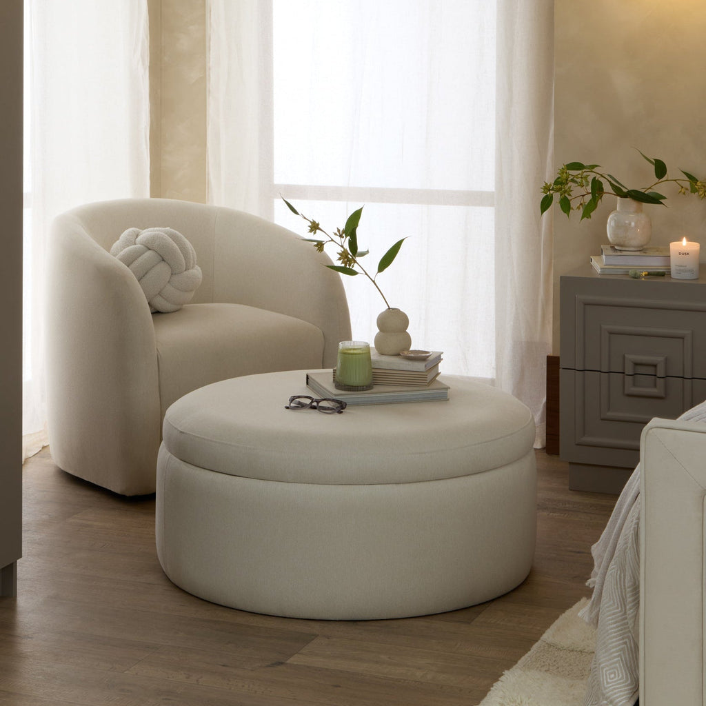 Stockton Round Storage Pouffe - Cream Linen - DUSK