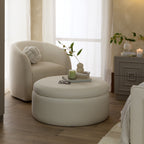 Stockton Round Storage Pouffe - Cream Linen - DUSK