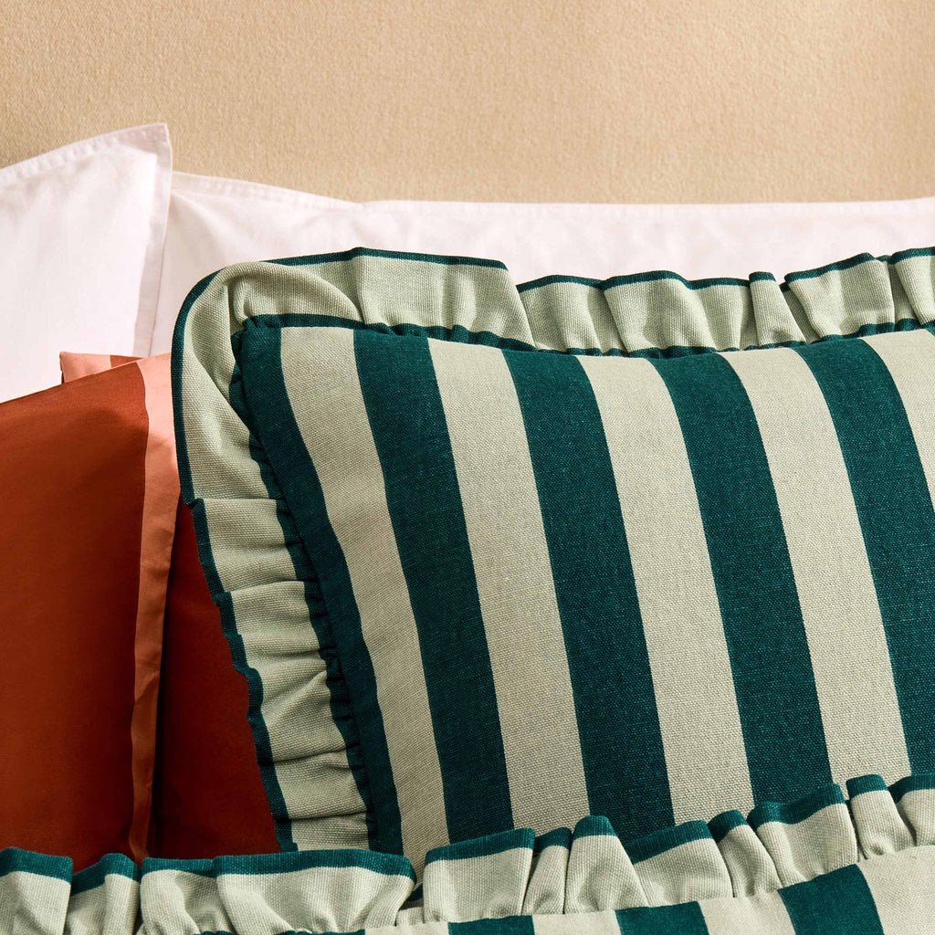 Stripe Frill Edge Cushion Cover - Green - DUSK