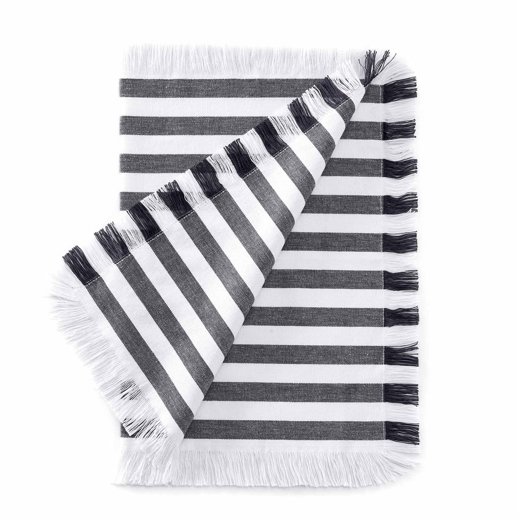 Stripe Fringed Edge Placemats - Set of 4 - Navy - DUSK