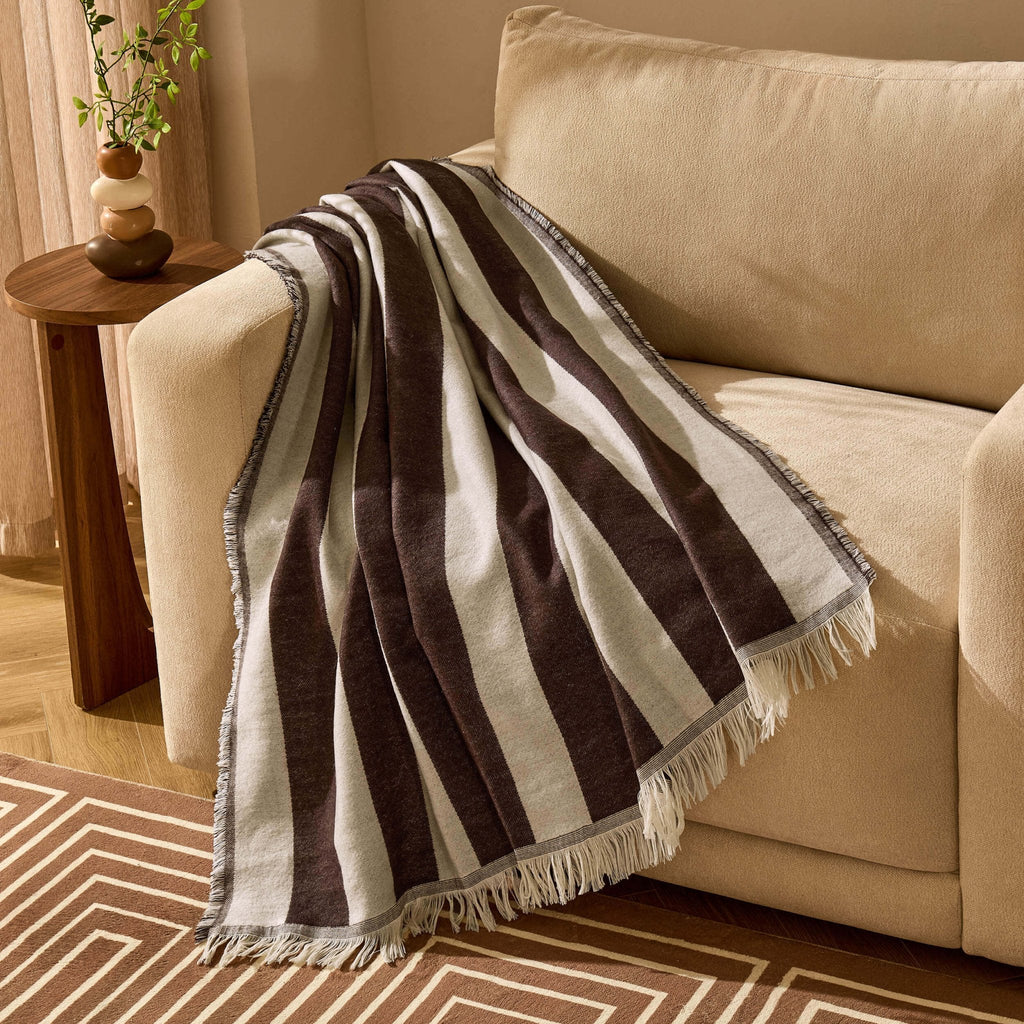 Stripe Sofa Throw - Brown/Cream - DUSK