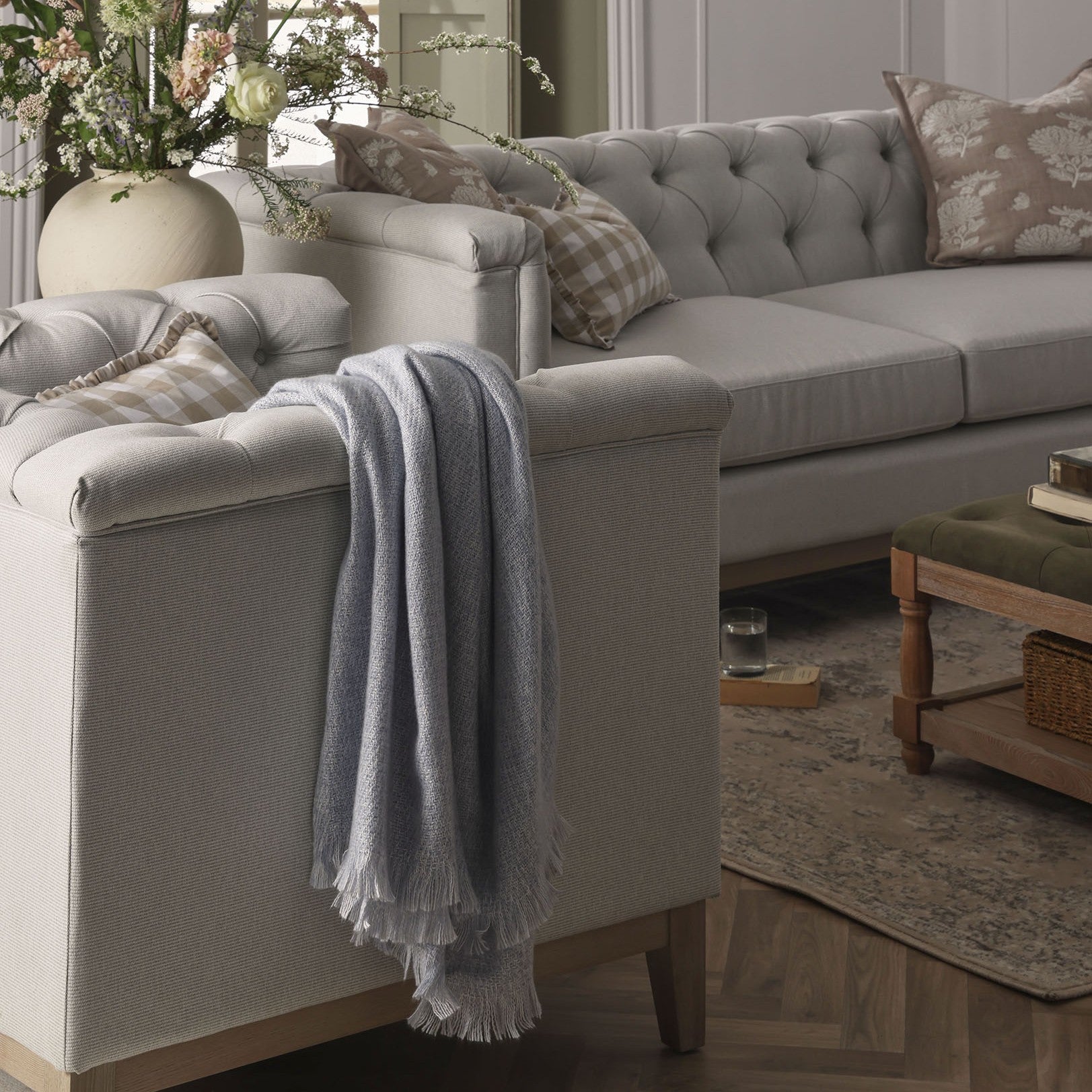 Super Soft Marled Tassel Sofa Throw - Light Blue - DUSK