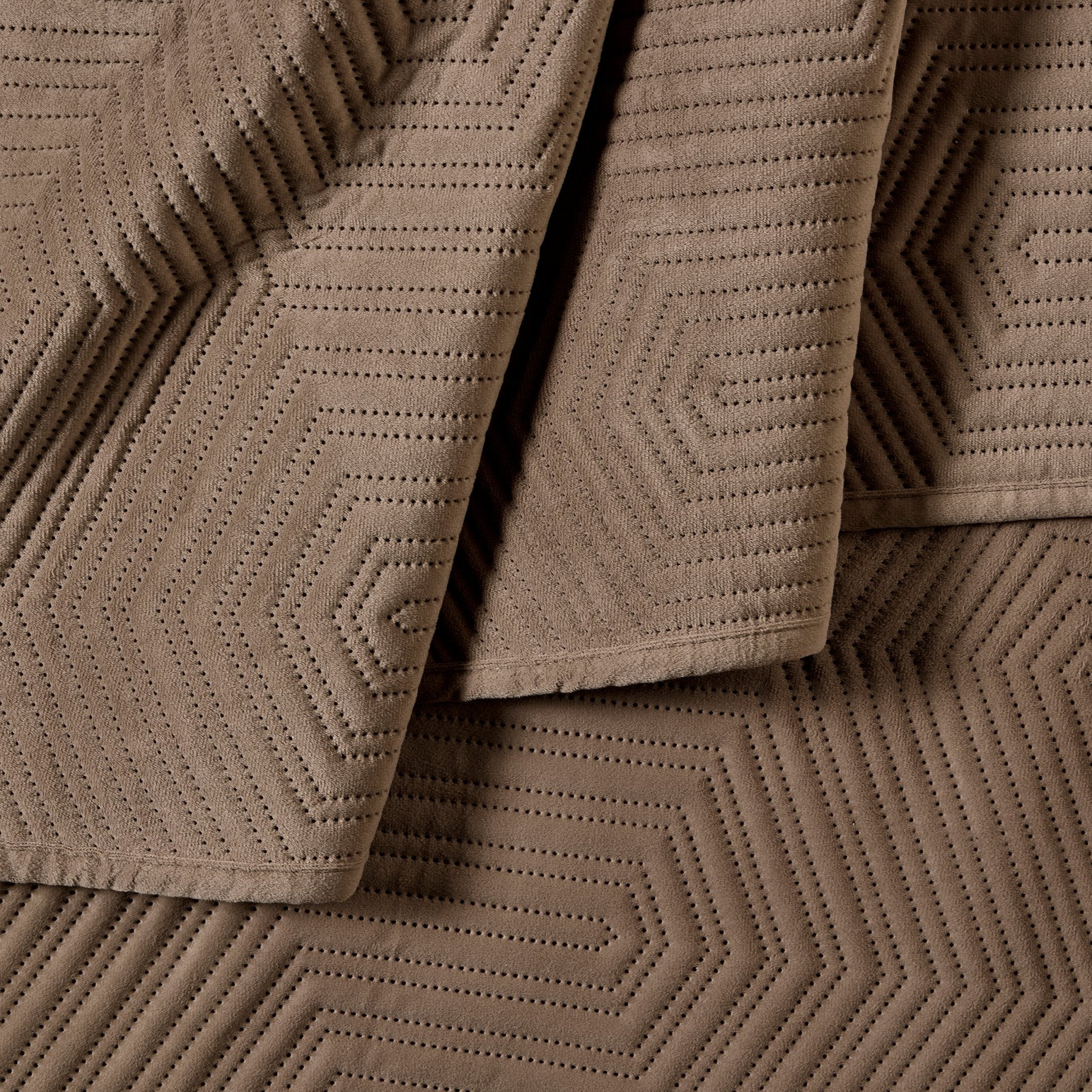 Torino Velvet Geometric Pinsonic Bedspread - Taupe - DUSK