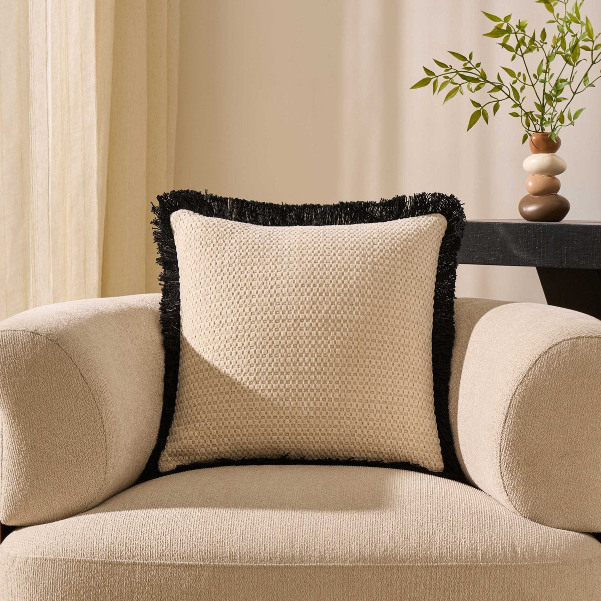Tufted Chenille Sofa Cushion Cover - Cream/Black - DUSK