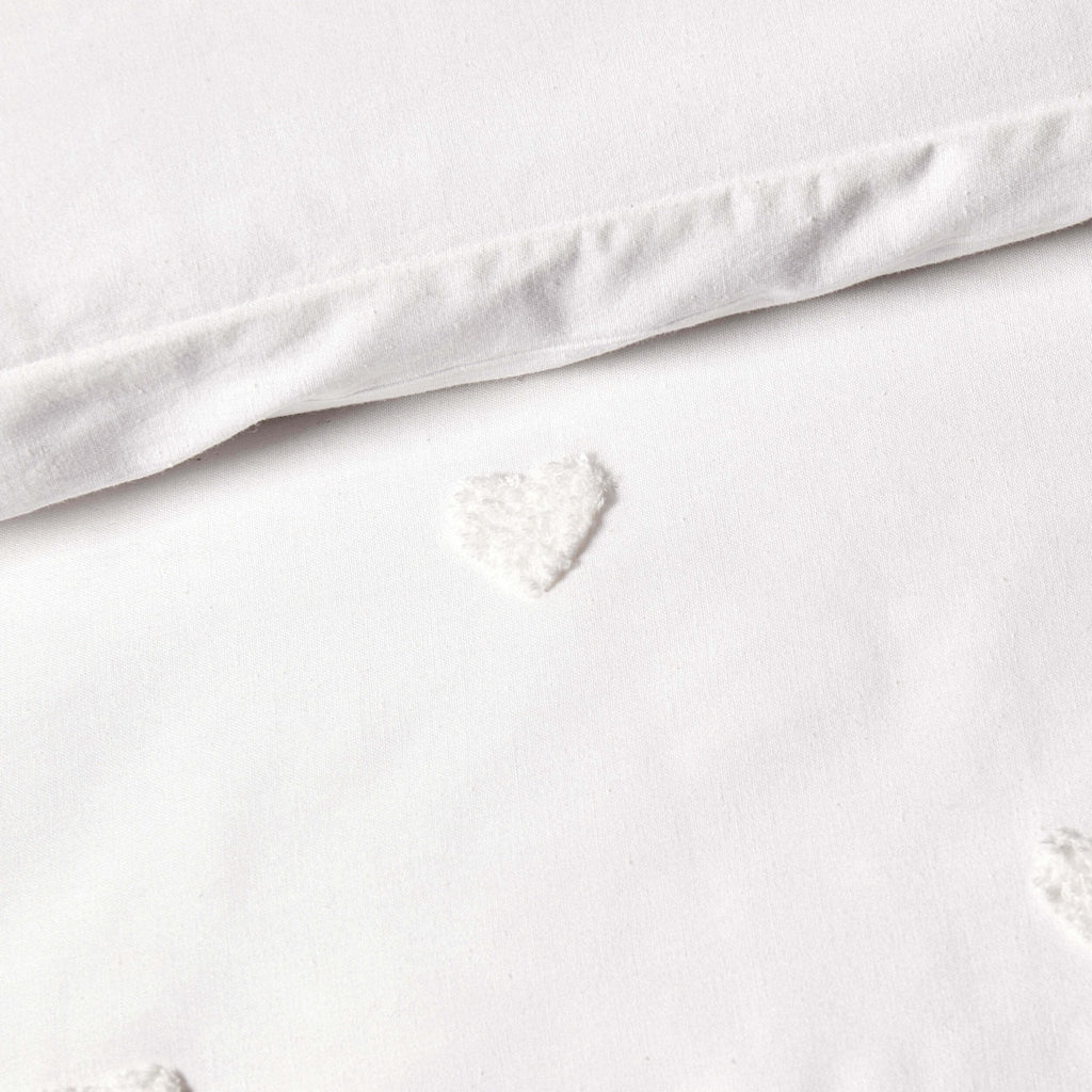 Tufted Heart Jacquard 100% Cotton Duvet Cover & Pillowcase set - White - DUSK