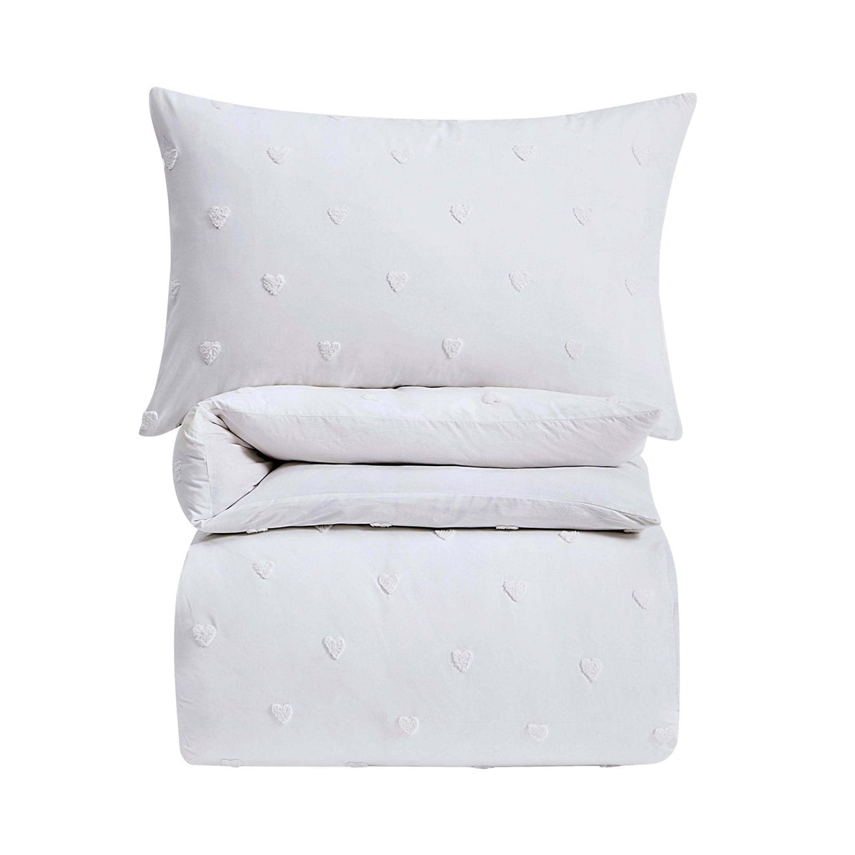 Tufted Heart Jacquard 100% Cotton Duvet Cover & Pillowcase set - White - DUSK