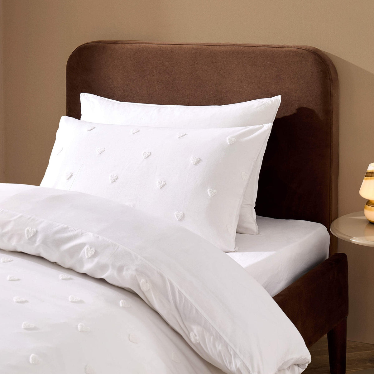 Tufted Heart Jacquard 100% Cotton Duvet Cover & Pillowcase set - White - DUSK
