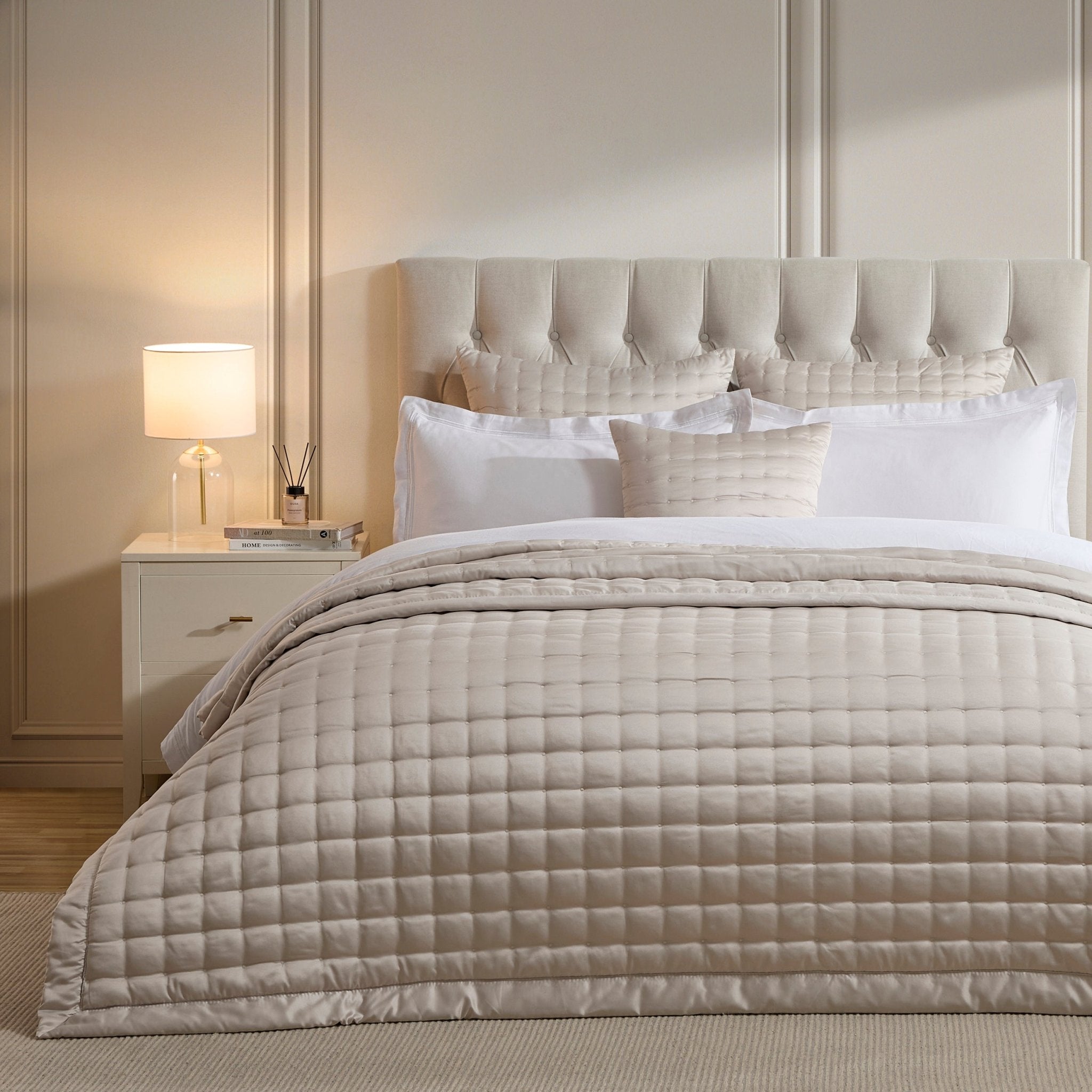 Vienna Quilted Satin Cushion Cover - Champagne - DUSK