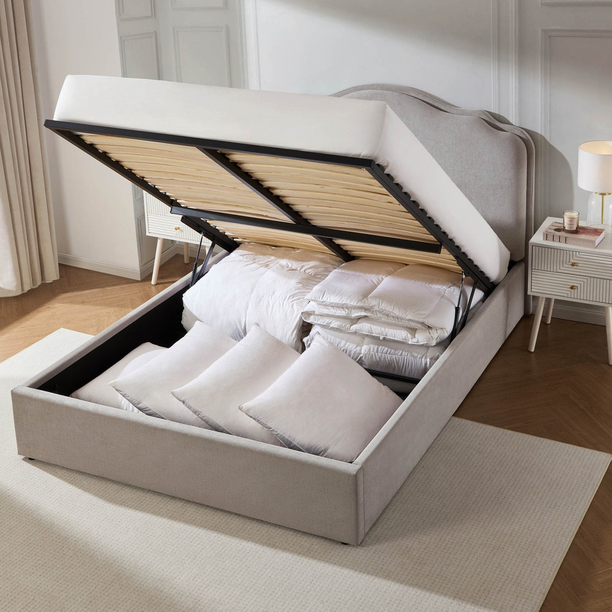 Wiltshire Chenille Ottoman Storage Bed - Light Grey - DUSK