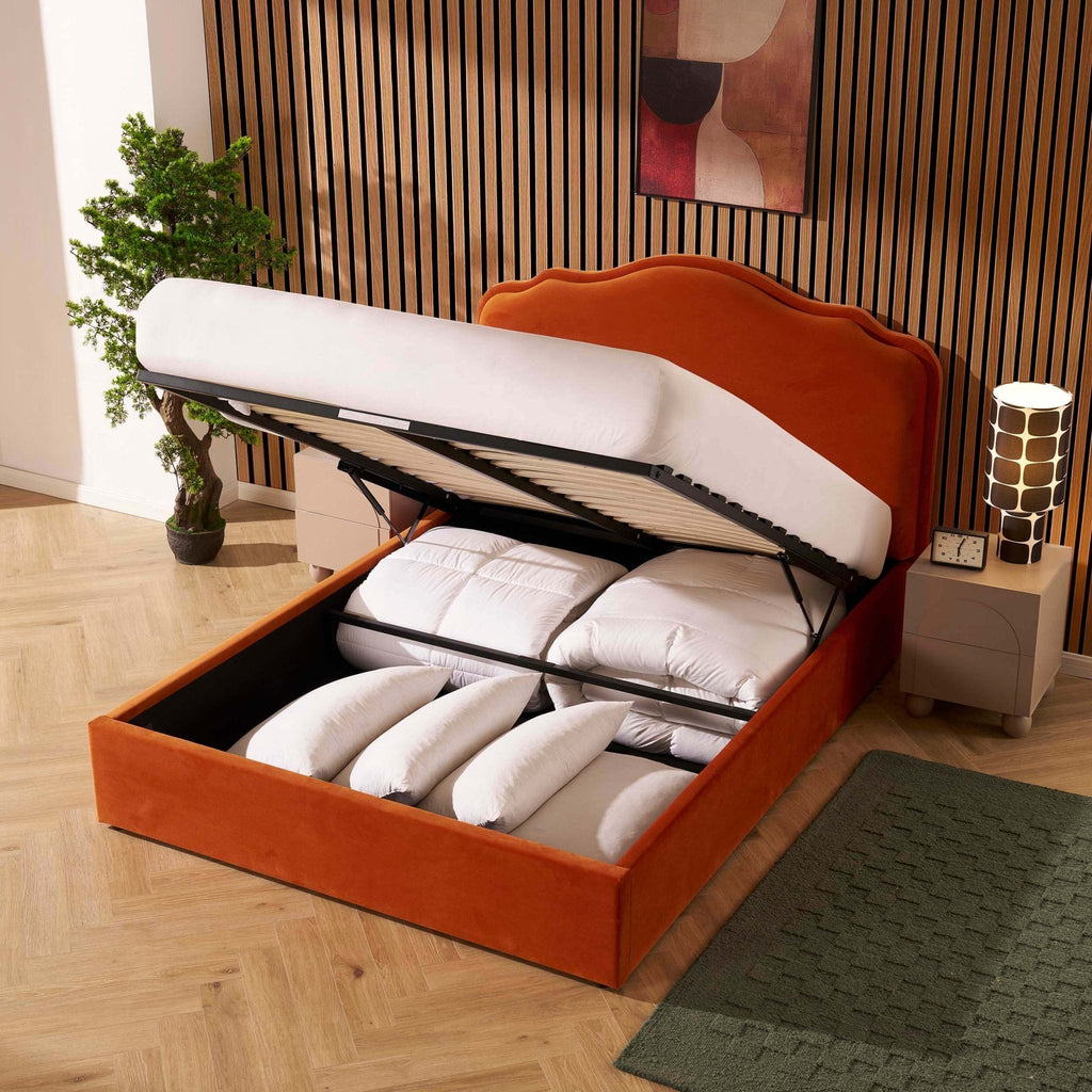 Wiltshire Ottoman Storage Bed - Bright Orange - DUSK