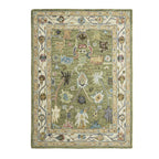 Wool Floral Pattern Rug - Green - DUSK