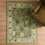 Wool Floral Pattern Rug - Green - DUSK