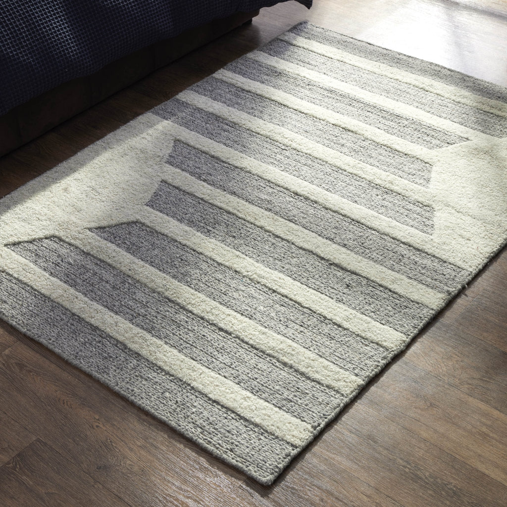 Zoe Wool Triangle and Stripe Rug - Light Grey - DUSK